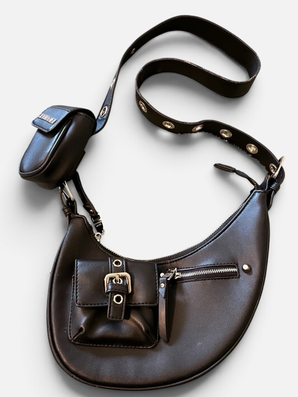 Steve Madden Black Crescent Crossbody Bag with Removable Pouch